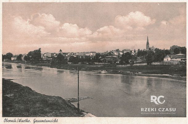 Warta - widok na gospodarstwa ogrodnicze - tereny dzisiejszego osiedla przy ul. Powstańców Wlkp. w Obornikach  |  01.01.1899 – 31.12.1995