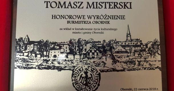 honorowe wyroznienie burmistrza obornik dla tomasza misterskiego